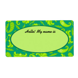 Lime Green & Teal Paisley Namn bricka-etikett Fraktsedel
