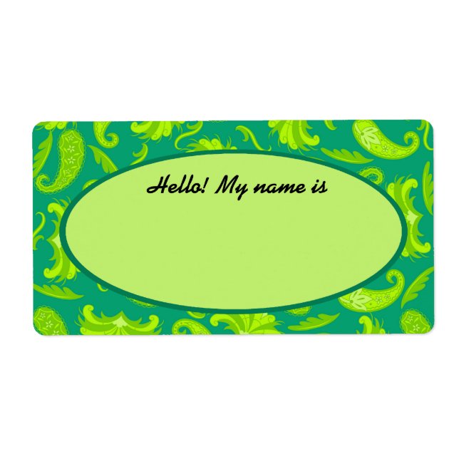 Lime Green & Teal Paisley Namn bricka-etikett Fraktsedel (Framsidan)
