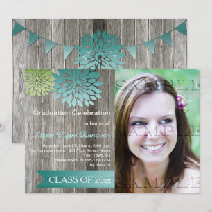 Lime Green Teal Petals Barn Wood Studentfest Inbjudningar