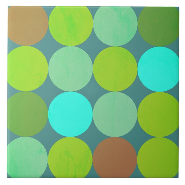Lime Green Teal Turcos & Rust Circles Kakelplatta (Framsidan)