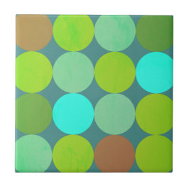 Lime Green Teal Turcos & Rust Circles Kakelplatta