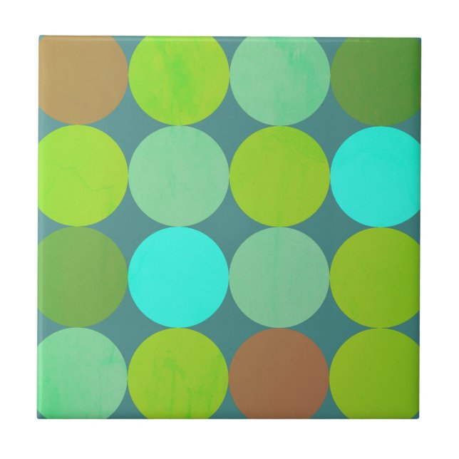 Lime Green Teal Turcos & Rust Circles Kakelplatta (Framsidan)
