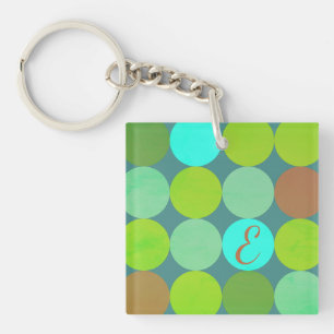 Lime Green Teal Turcos & Rust Circles Monogram