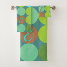 Lime Green Teal Turcos & Rust Circles Monogram