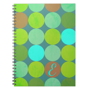 Lime Green Teal Turcos & Rust Circles Monogram Anteckningsbok