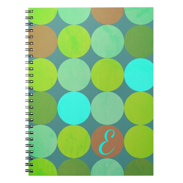 Lime Green Teal Turcos & Rust Circles Monogram Anteckningsbok (Framsidan)