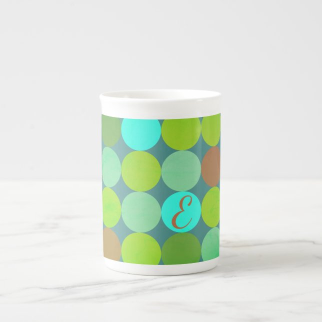 Lime Green Teal Turcos & Rust Circles Monogram Benporslin Mugg (Framsidan)