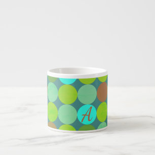 Lime Green Teal Turcos & Rust Circles Monogram Espressomugg