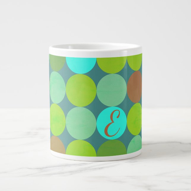 Lime Green Teal Turcos & Rust Circles Monogram Jumbo Mugg (Framsidan)