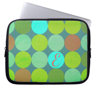 Lime Green Teal Turcos & Rust Circles Monogram Laptop Fodral