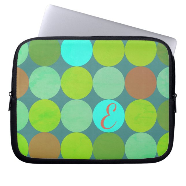 Lime Green Teal Turcos & Rust Circles Monogram Laptop Fodral (Framsidan)