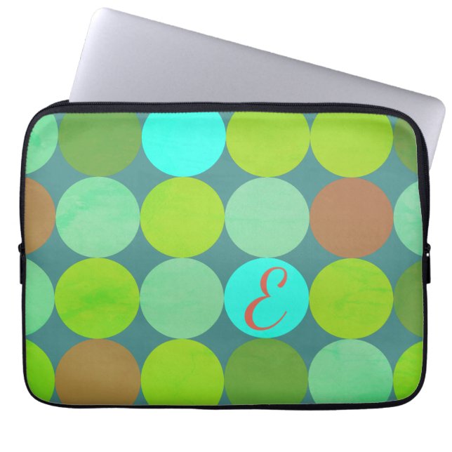 Lime Green Teal Turcos & Rust Circles Monogram Laptop Sleeve (Framsidan)