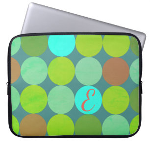 Lime Green Teal Turcos & Rust Circles Monogram Laptop Sleeve