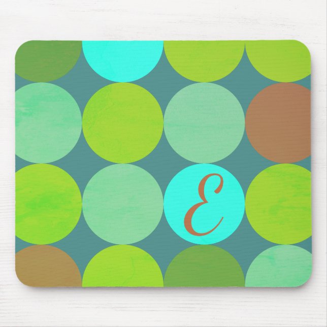 Lime Green Teal Turcos & Rust Circles Monogram Musmatta (Framsidan)