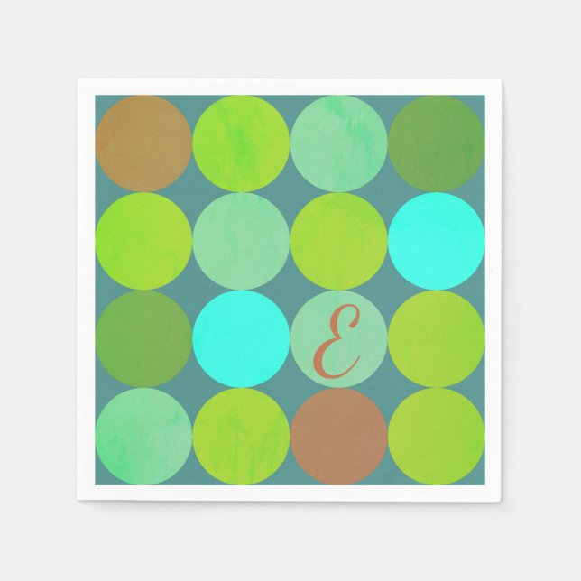 Lime Green Teal Turcos & Rust Circles Monogram Pappersservett (Framsidan)