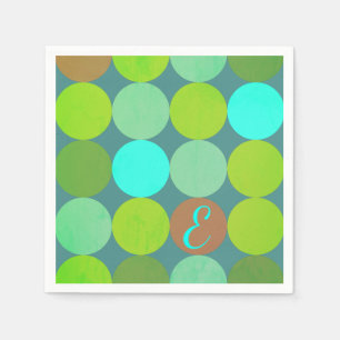 Lime Green Teal Turcos & Rust Circles Monogram Pappersservett