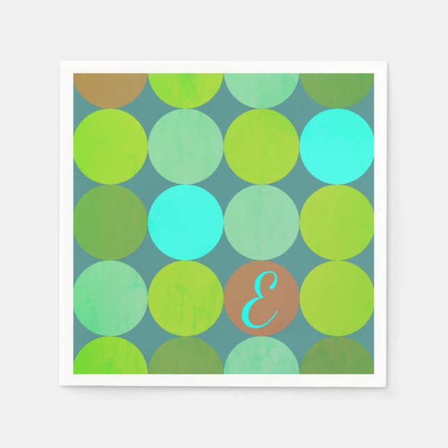Lime Green Teal Turcos & Rust Circles Monogram Pappersservett (Framsidan)