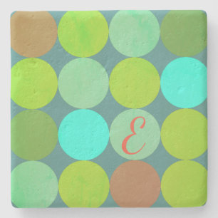 Lime Green Teal Turcos & Rust Circles Monogram Stenunderlägg