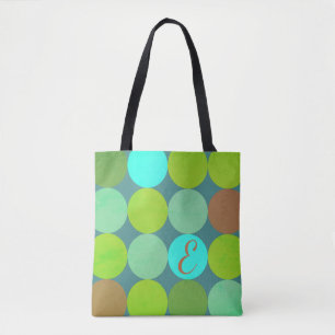 Lime Green Teal Turcos & Rust Circles Monogram Tygkasse