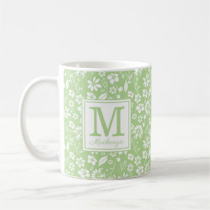 Lime Green Tropical Flowers Monogram Kaffemugg