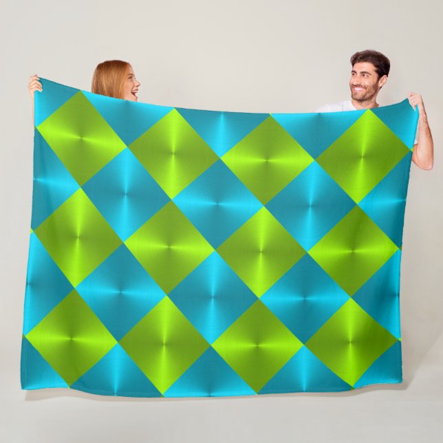 Lime Green Turcos Blue Diamond Tile Mönster Fleecefilt (På plats)
