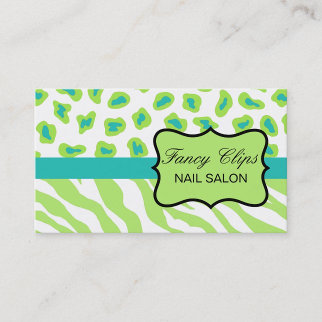 Lime Green Turcos Blue Zebra Leopard Visitkort (Framsida)