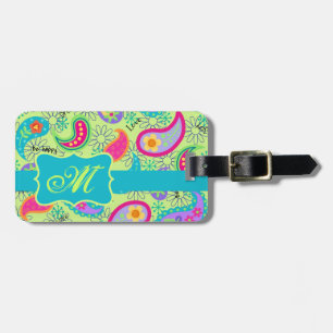 Lime Green Turcos Modern Paisley Monogram Bagagebricka