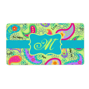 Lime Green Turcos Modern Paisley Monogram Fraktsedel