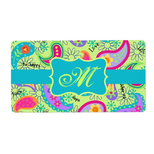 Lime Green Turcos Modern Paisley Monogram Fraktsedel (Framsidan)