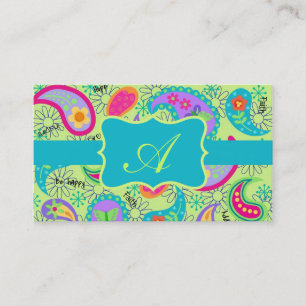 Lime Green Turcos Modern Paisley Monogram Visitkort