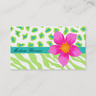 Lime Green, & Turcouise Teal Zebra & Cheetah Visitkort