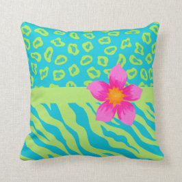 Lime Green & Turcouise Zebra & Cheetah Rosa Flower Kudde