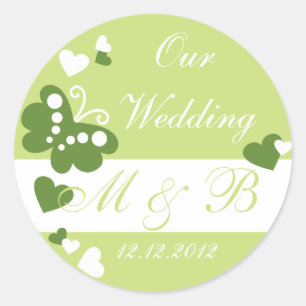 Lime Green vår Monogram-symbol Bröllop Runt Klistermärke