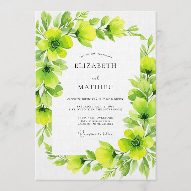 Lime Green Verdant Flourish Wedding Inbjudningar (Framsida)