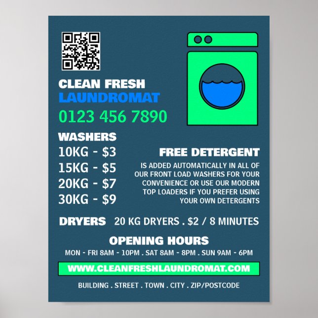 Lime Green Washer, Laundromat, Städning tjänst Poster (Framsidan)