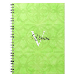 Lime Green Watercolor Monogram Namn Anteckningsbok