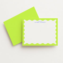 Lime Green Wavy Frame Note Card with Cobalt Text Inbjudningar