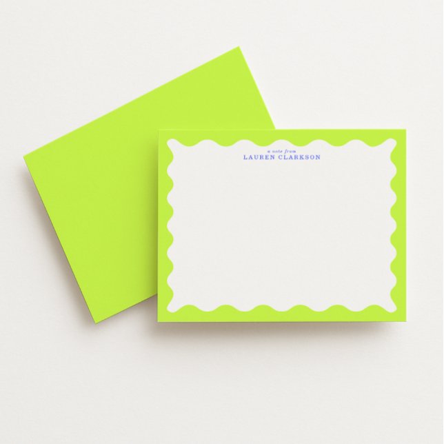 Lime Green Wavy Frame Note Card with Cobalt Text Inbjudningar (Skapare uppladdad)