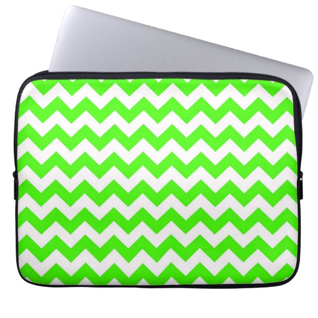 Lime Green White Chevron Zig-Zag Mönster Laptop Fodral (Framsidan)