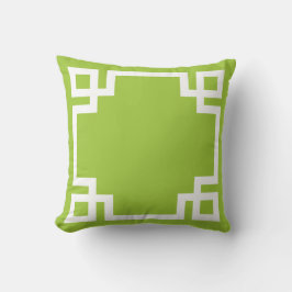 Lime Green White Grekiska Nyckel Kudde