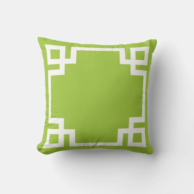 Lime Green White Grekiska Nyckel Kudde (Framsida)