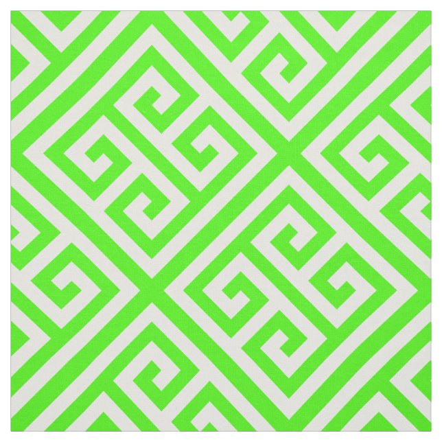 Lime Green White Med Grekiska Nyckel Diag T Mönste Tyg (Provkarta)