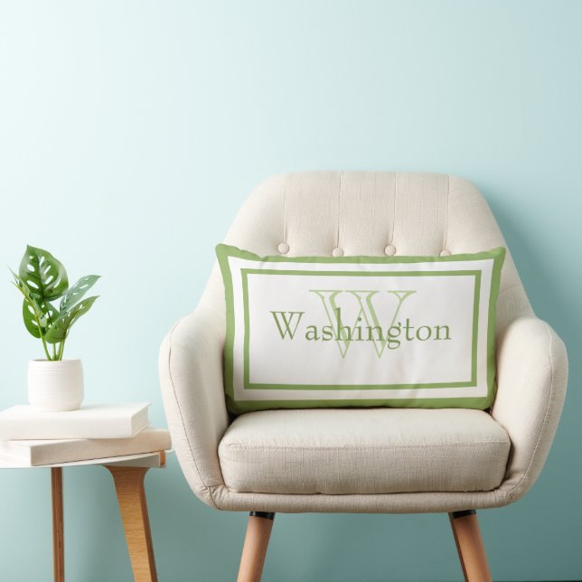Lime Green/White Monogram Namn Keepie Pillow Lumbarkudde (Stol)