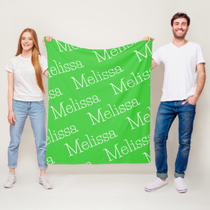 Lime Green & White Novelty Namn Fleece Blanket