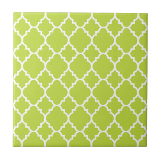 Lime Green White Quatrefoil Moroccan Mönster Kakelplatta
