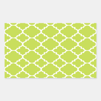 Lime Green White Quatrefoil Moroccan Mönster Rektangulärt Klistermärke
