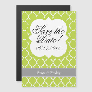 Lime Green White Quatrefoil Spara datum magneter