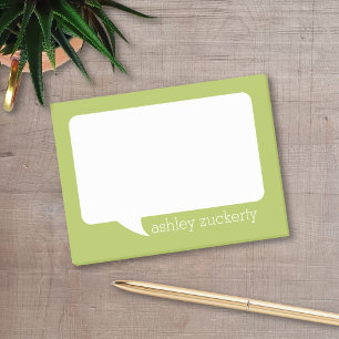 Lime Green & White Talk Bubble Personlig Namn Post-it Block
