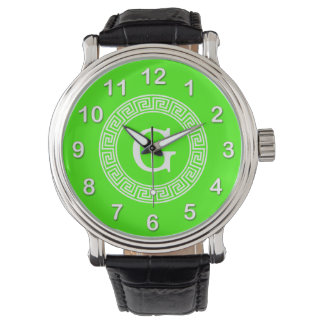 Lime Green Wt Gree Nyckel Rnd Ram Initial Monogram Armbandsur