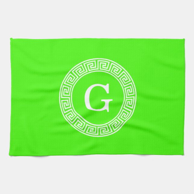 Lime Green Wt Gree Nyckel Rnd Ram Initial Monogram Kökshandduk (Horisontell)